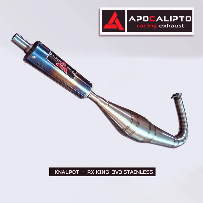 Knalpot Racing Rx King 3V3 Drag Full Stainless Silencer Half Blue